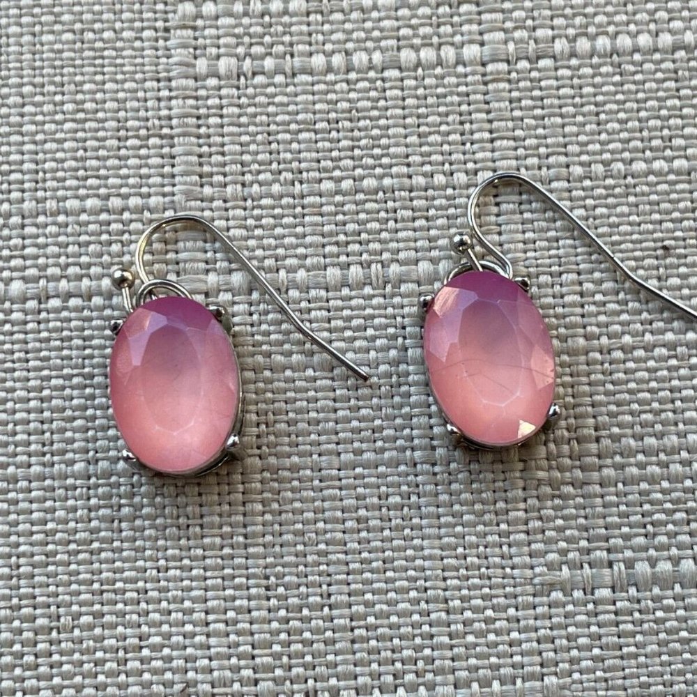 Women Earrings Pink Faux Stone Silver Tone Hook Ear Fashion Jewelry